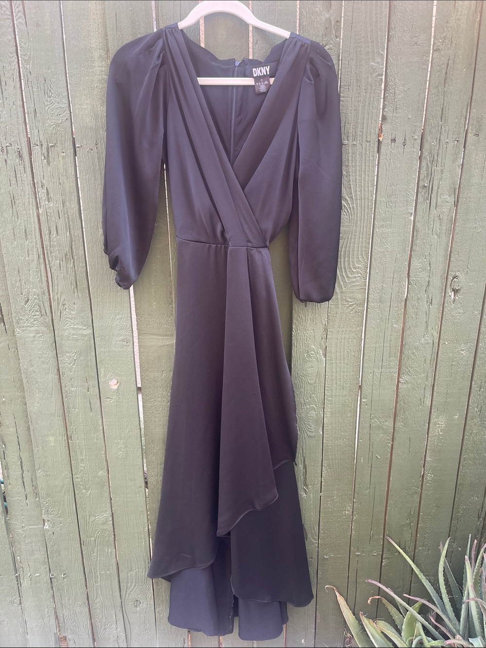 DKNY Black Long Sleeve Wrap Maxi Dress with Layered Skirt